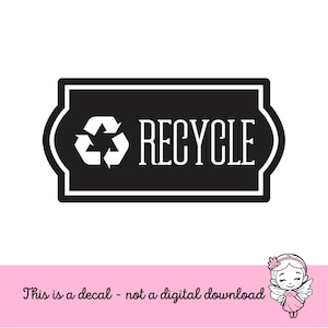 Recycle Decal, computer cut recycling labels, trash recycle plastic glass paper metal bottles, recycling tote decals, RECYCLE