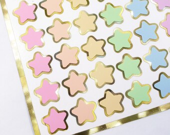 Pastel Rainbow Star Stickers, set of 70 small soft colored kawaii stars for cards, journals, envelopes, invitations, laptops and crafts.