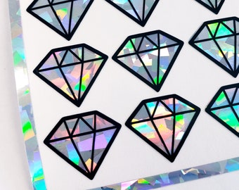 Diamond Sticker Sheet, set of 40 Sparkly Small Gemstone Decals for Gifts, Notes & Scrapbooks, April birthstone.