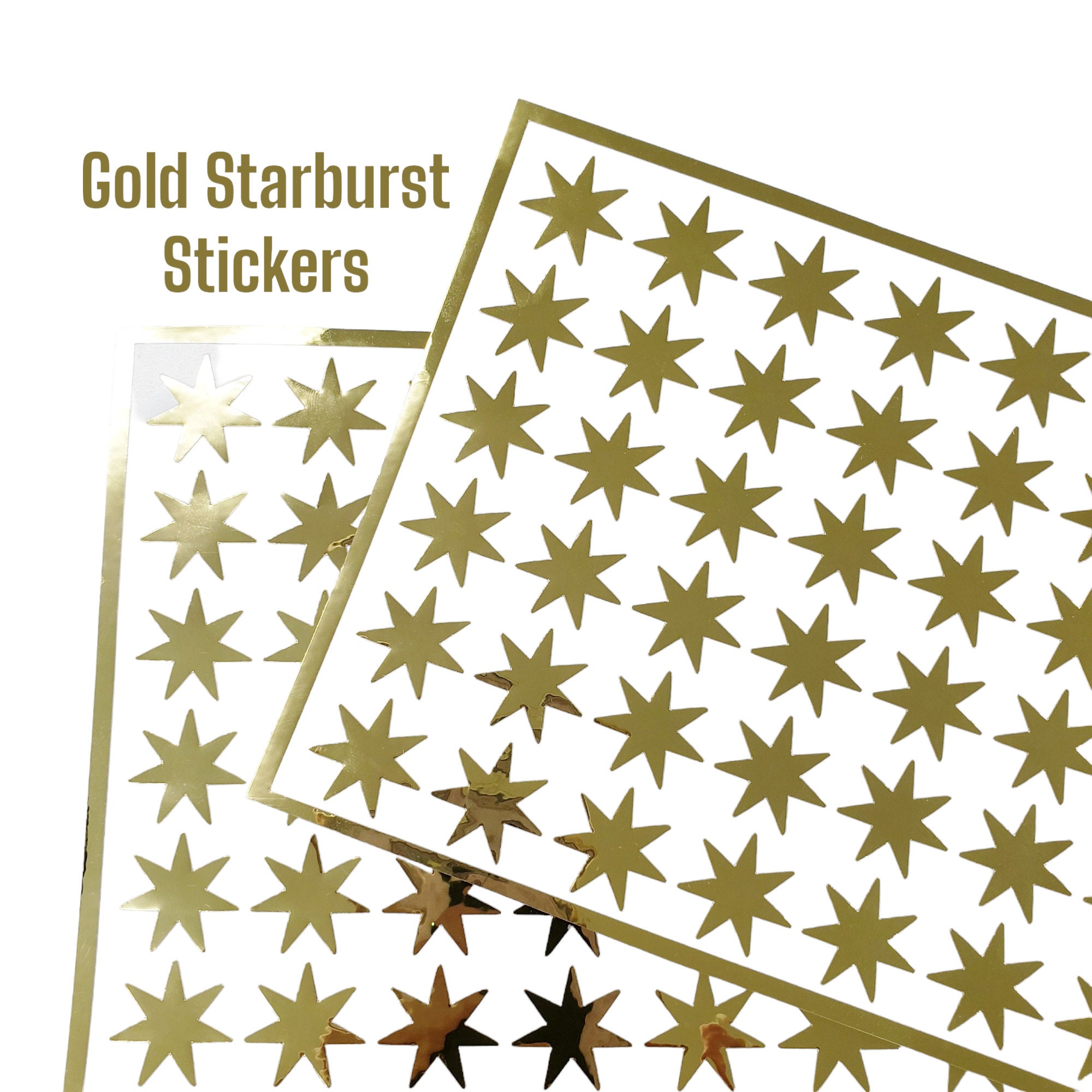 Seven Pointed Gold Starburst Sticker Sheet, Set of 48 Sparkly Star
