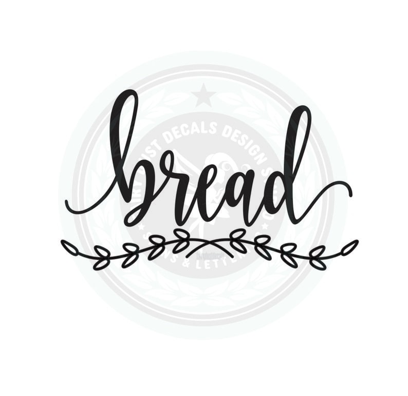 Bread vinyl decal. Script letter with leaf branch.