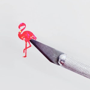 small bright pink flamingo glitter stickers