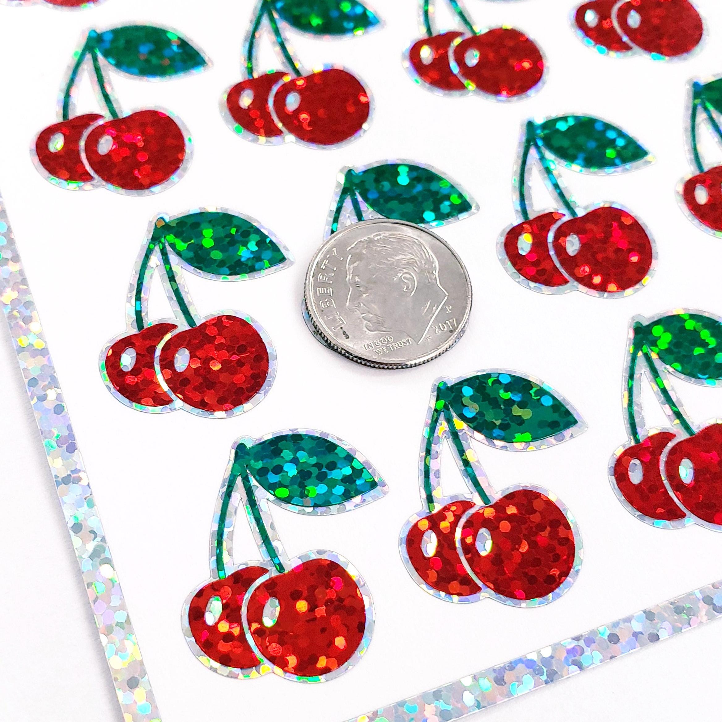 Cherry Sticker Sheet, Set of 30 Small Sparkly Retro Style Cherry Fruit ...
