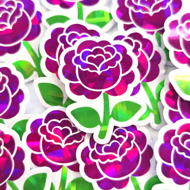 Little Roses Stickers Hot Pink Roses Flower Sticker Set, Small Sparkly Summer Blooms for ...