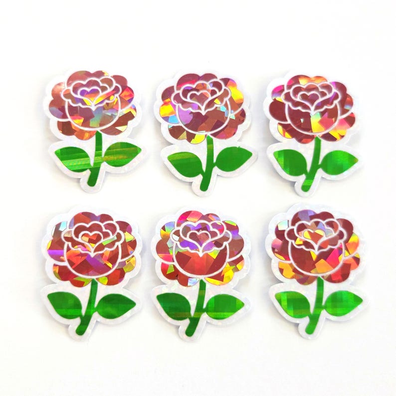 Little Roses Stickers Pink Roses Flower Sticker Set, Small Sparkly Summer Blooms for Journals ...