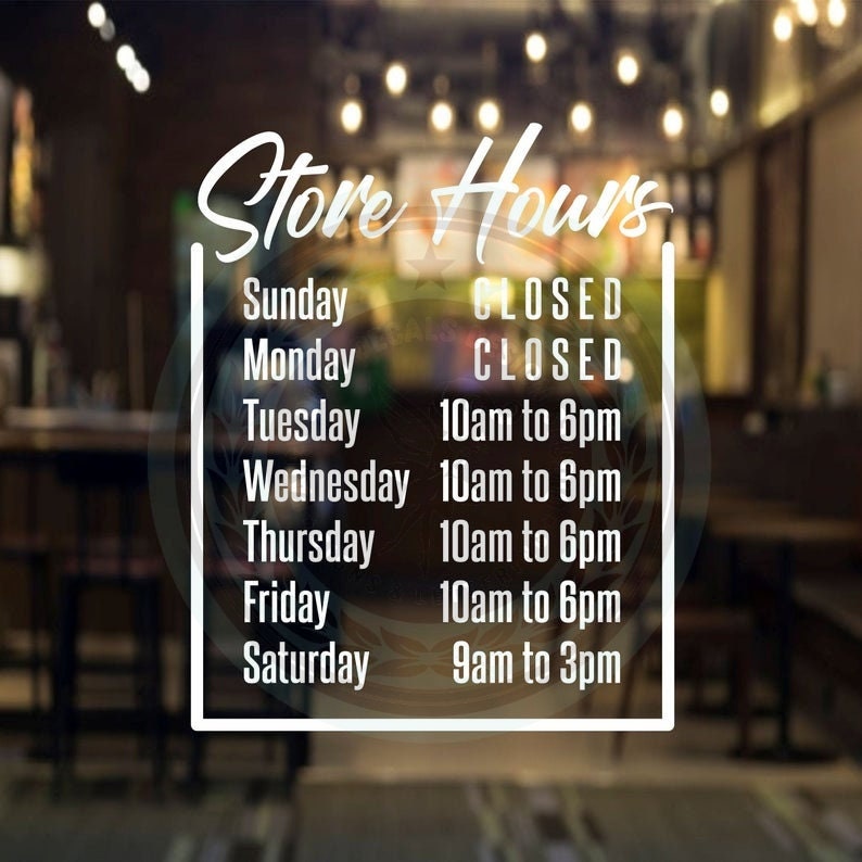 Store Hours Decal Business Hours of Operation Sign Etsy