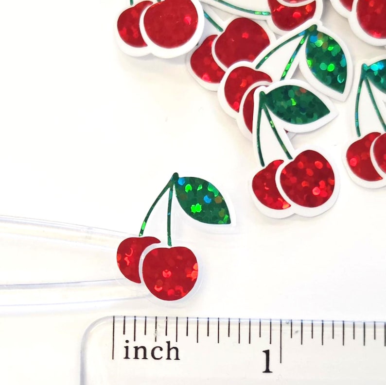 Mini Cherry Stems Die Cut Sticker Set, Die Cut Glitter Vinyl Decals ...
