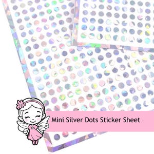 Extra Small Silver Dot Stickers, set of 750 micro sized sparkly holo deco silver dots for daily journals, top loader sleeves and planners.