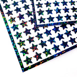 Black Stars Stickers, set of 192 small sparkly black star decals for journals, charts, notebooks, stationery, teachers and craft projects.