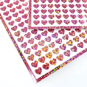 Small Light Pink Hearts Stickers, set of 285 sparkly heart vinyl decals for notecards, planners, calendars, journals and stationery.