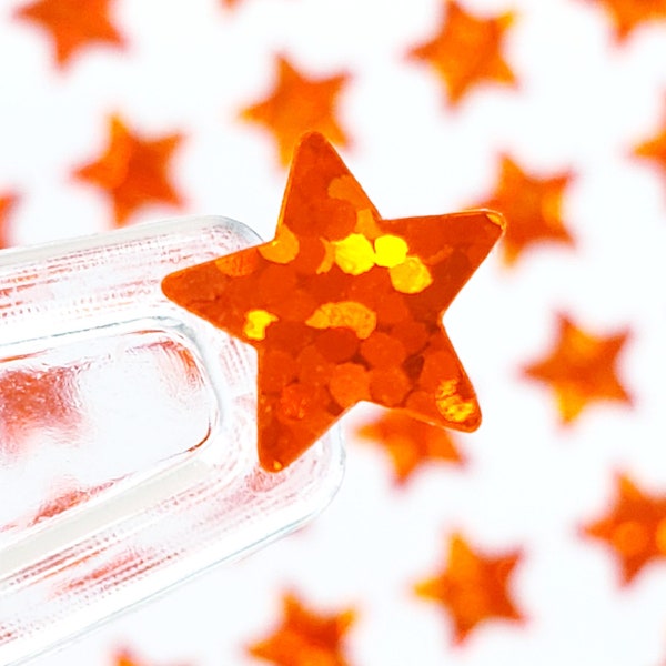 Orange Stars Sticker Sheet, set of 192 small sparkly orange star vinyl decals for teachers, planners, notecards, goal charts and journals