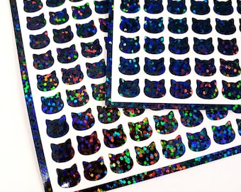 Black Cat Mini Stickers, set of 187 tiny sparkly Halloween cat stickers.