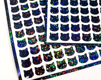 Black Cat Mini Stickers, set of 221 tiny sparkly Halloween cat stickers.