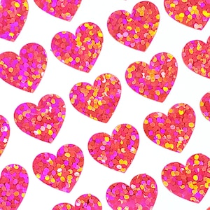 Pink Heart Stickers, Set of 104 sparkly vinyl heart decals for planners, notebooks, journals, and paper stationery, Half inch hearts.
