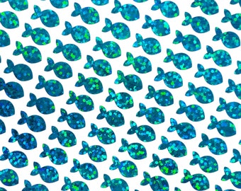 Extra Small Fish Stickers, set of 198 sparkly turquoise mini fish stickers.