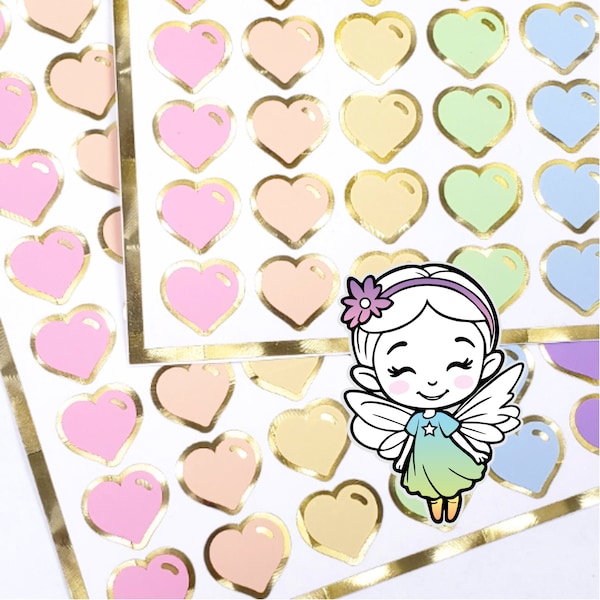 Pastel Rainbow Heart Stickers for paper stationery notecards, envelopes, set of 60 small heart decals for journals, laptops and scrapbooks.