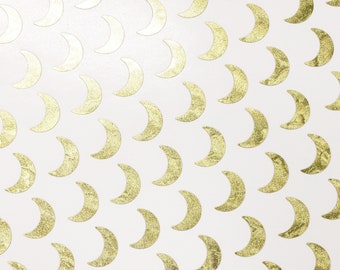 Moons Sticker Sheet, set of 99 small crescent moon vinyl decals, celestial themed moon phase stickers for journals, planners and cards.