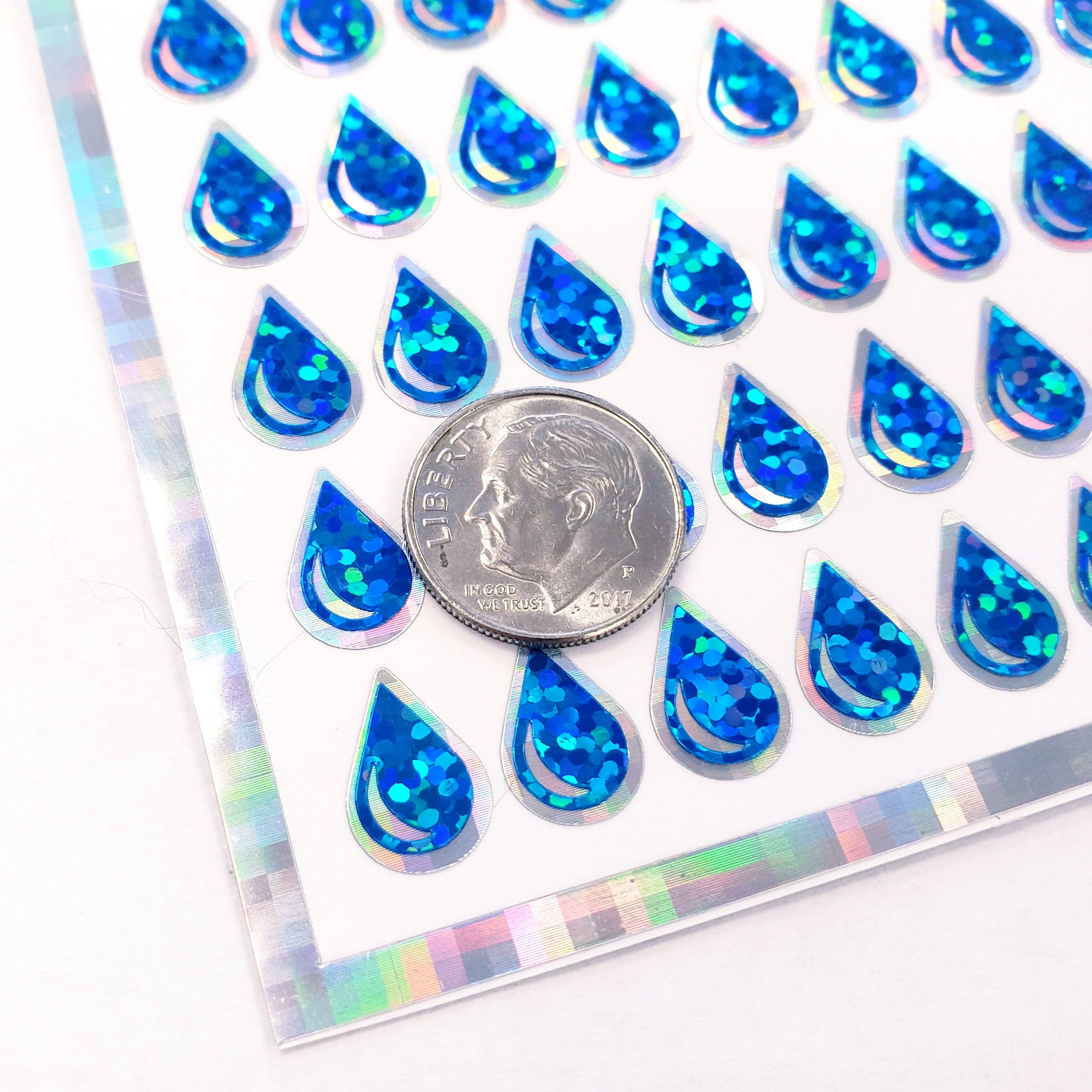 Blue Water Drop Stickers, Set of 136 Sparkling Blue Raindrop Vinyl ...
