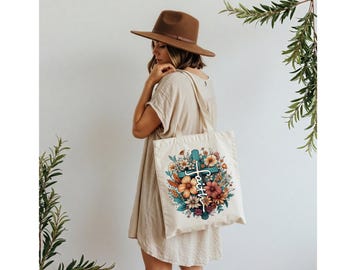 Faith Floral Cross Tote Bag, Christian Gift