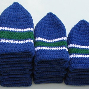 Canucks Colors Handmade Crocheted Skullcap Beanie Navy Green White Game Day Gear Warm Soft Comfy Head Gear image 2