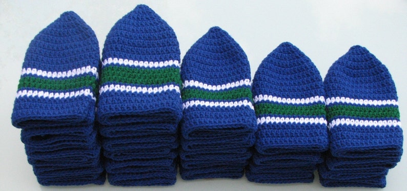 Canucks Colors Handmade Crocheted Skullcap Beanie Navy Green White Game Day Gear Warm Soft Comfy Head Gear image 2