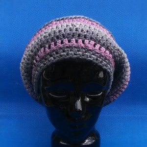 Slouchy Crochet Hat Pink and Grey/Gray Soft and Warm Ready To Ship Great for Chritmas and Winter Beret Tam Dreads image 1