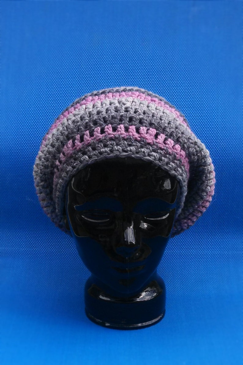 Slouchy Crochet Hat Pink and Grey/Gray Soft and Warm Ready To Ship Great for Chritmas and Winter Beret Tam Dreads image 1