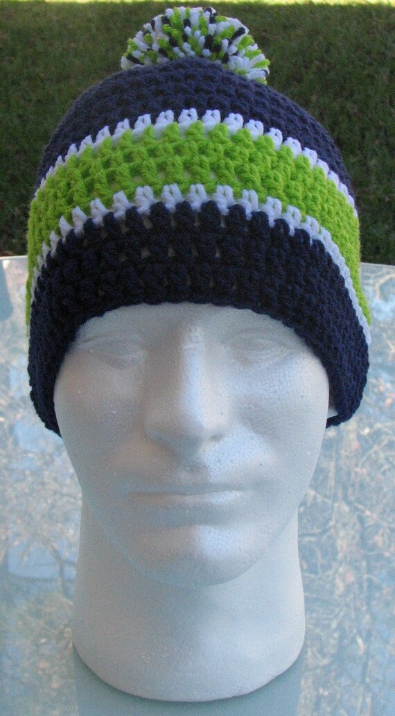 Seattle Seahawks Crocheted Skull Cap Beanie Game Day Gear Handmade