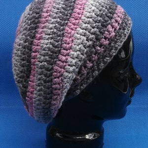 Slouchy Crochet Hat Pink and Grey/Gray Soft and Warm Ready To Ship Great for Chritmas and Winter Beret Tam Dreads image 2