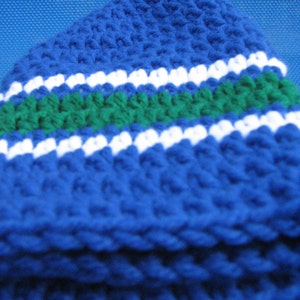 Canucks Colors Handmade Crocheted Skullcap Beanie Navy Green White Game Day Gear Warm Soft Comfy Head Gear image 3