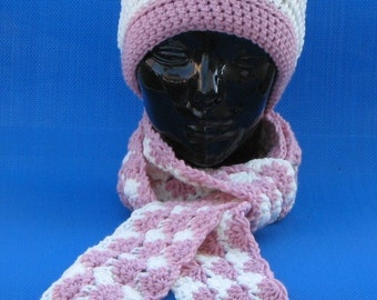 Crocheted Pink and Off White Hat skullcap beanie Strawberries n Cream Hand Crocheted hat