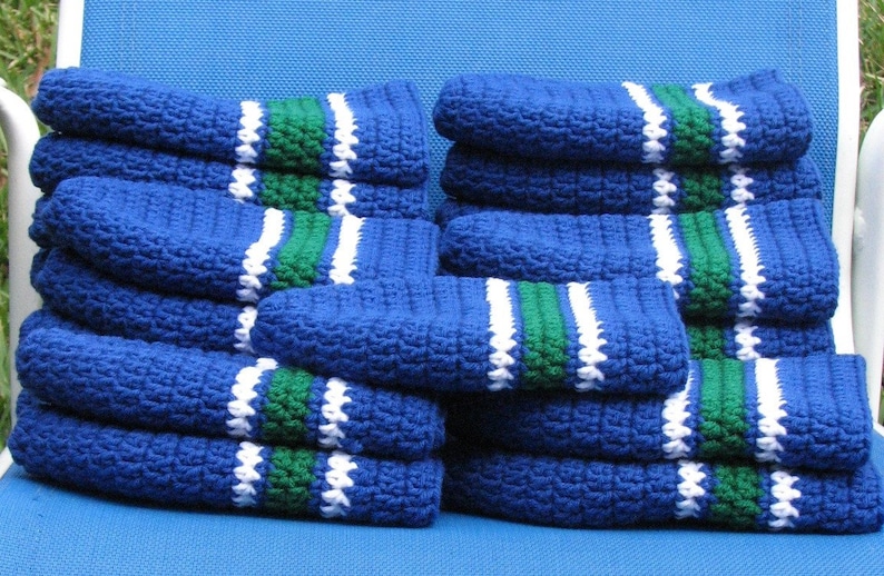 Canucks Colors Handmade Crocheted Skullcap Beanie Navy Green White Game Day Gear Warm Soft Comfy Head Gear image 4