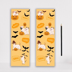 Leuke bladwijzers voor Halloween-honden – Griezelige pups, pompoenen en vleermuizen | Cadeau herfstlezer, bladwijzer hondenliefhebber, gunst Halloween, spookhonden