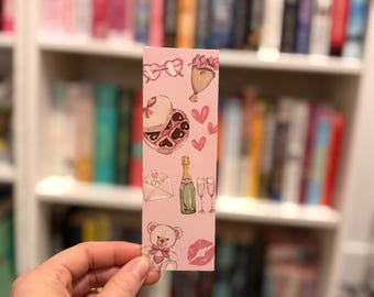 Rosa Coquette Lesezeichen, Teddybär, Pralinen, Liebesbrief Illustrationen