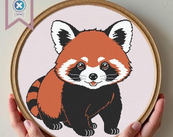Red Panda Cross Stitch Pattern: Easy Aida Fabric Design (PDF Download)