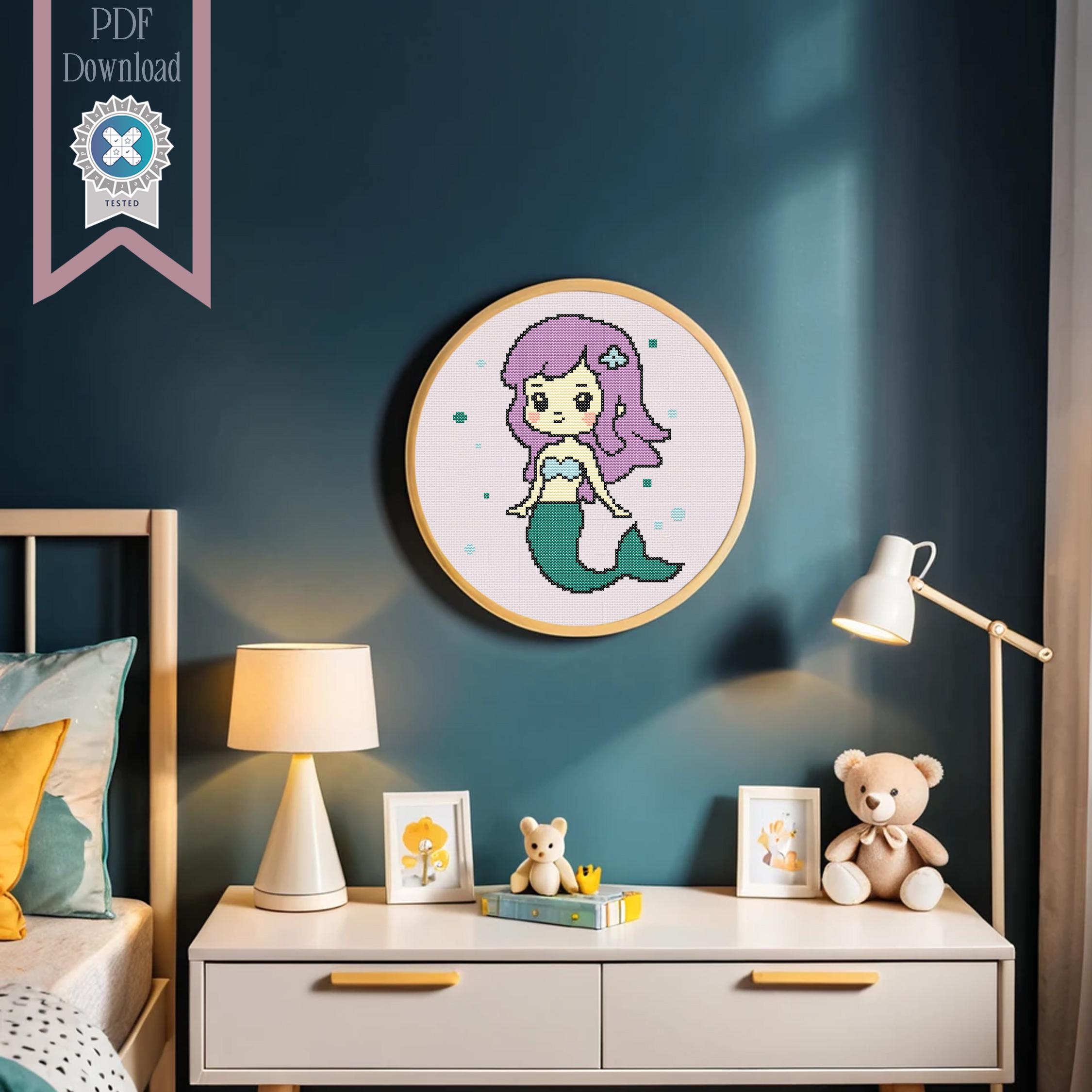 Mermaid Cross Stitch Pattern for Kids Room Instant PDF Download ...