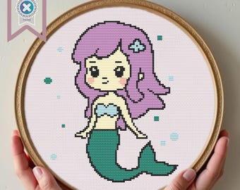 Patrón de punto de cruz de sirena: Decoración infantil (Patrón PDF)
