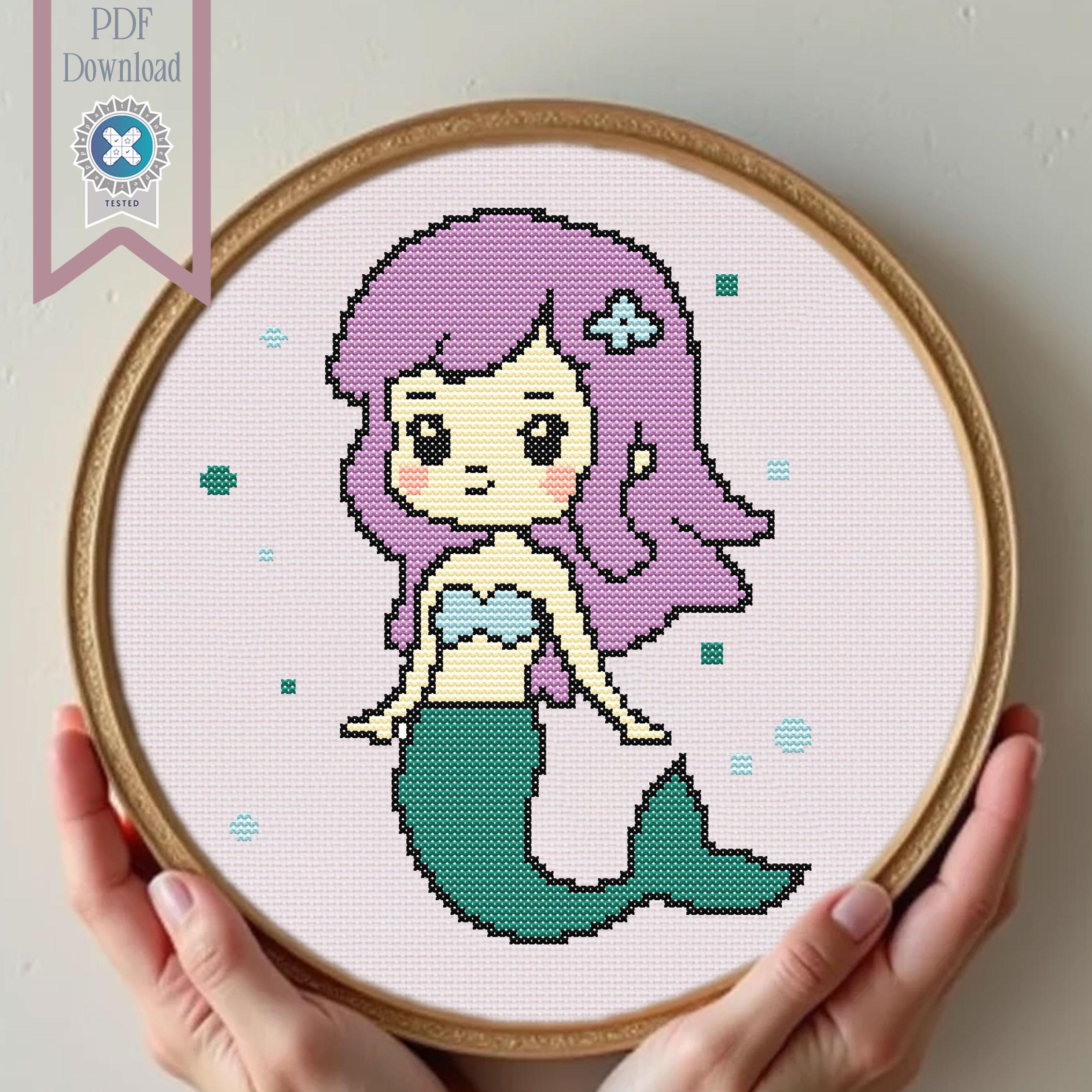 Mermaid Cross Stitch Pattern for Kids Room Instant PDF Download ...