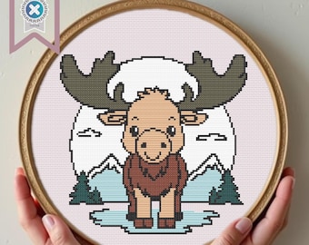 Moose Cross Stitch Pattern: Kids Room Decor (PDF Download)