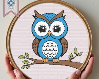 Schema punto croce gufo per cameretta bambini, download immediato in formato PDF / Schema punto croce contato per tessuto Aida / Pattern Keeper Friendly