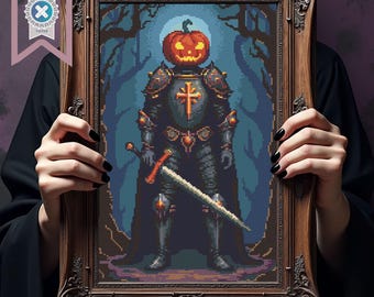 Schema punto croce Pumpking per Halloween, download immediato in PDF Schema punto croce contato per tessuto Aida / Pattern Keeper Friendly