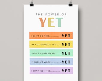 Growth Mindset Print: The Power of Yet, Kids Affirmation (Digital Download)