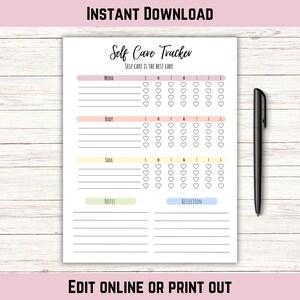 Self Care Tracker, Self Care Checklist, Mental Health Tracker, Self Care Journal Tracker, Self Care Printable, Daily Check List Wellbeing