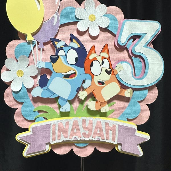 Bluey cake topper, bingo decorations, blue dog party, ONE birthday , blue dog birthday (PINK or BLUE) cupcake toppers bluey