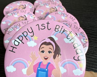 Custom Ms Rachel Birthday Party Pins, Personalized Badges