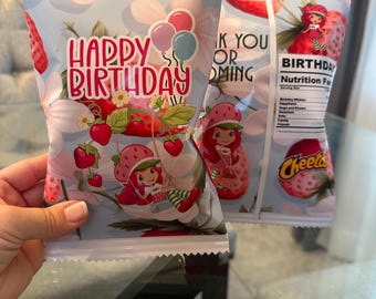 strawberry birthday chips, short cake party