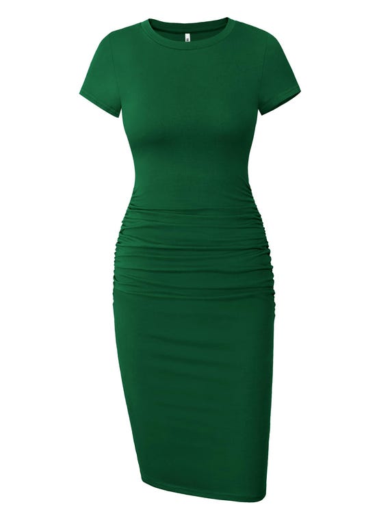 Ruched Cotton Bodycon Midi- Effortless Everyday Style