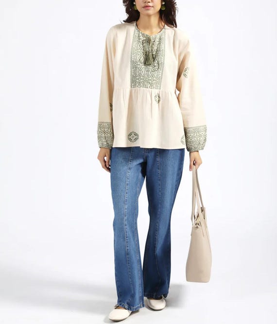 SAGE BLOOM BLOUSE- Motif Magic Meets Effortless Style