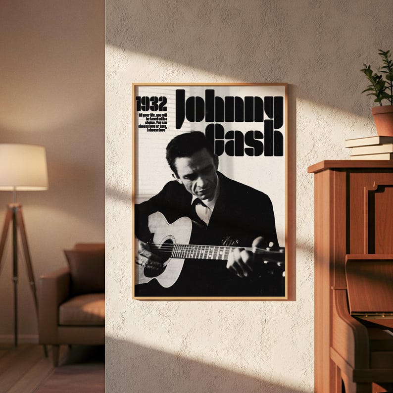 Johnny Cash Poster: Retro Country Music Wall Art Print (digital ...