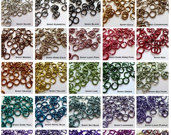 Jump Rings 18g 1/4" (SWG) SHINY Anodized Aluminum ID: 6.7mm - choose color and quantity